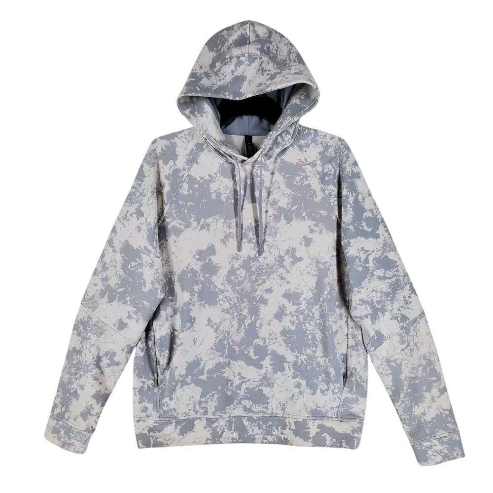 Lululemon City Sweat Pullover Hoodie Mens M Gray White Tie Dye Drawstring - Picture 4 of 15